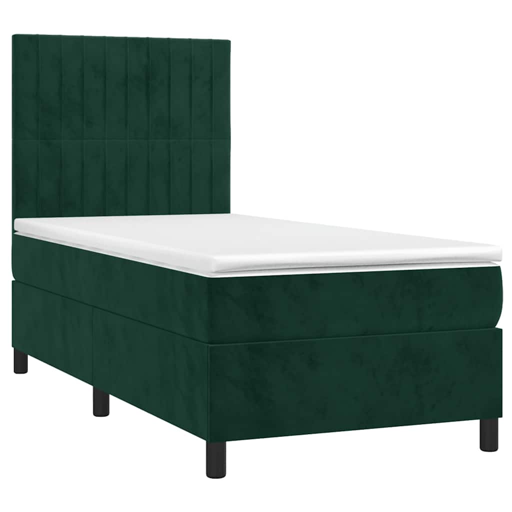 sötétzöld bársony rugós és LED-es ágy matraccal 100x200 cm