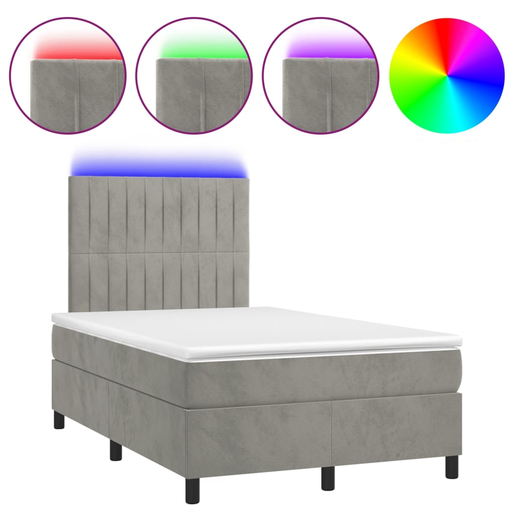 világosszürke bársony rugós és LED-es ágy matraccal 120x200 cm