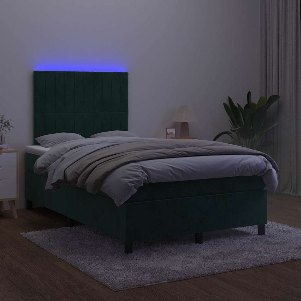 sötétzöld bársony rugós és LED-es ágy matraccal 120x200 cm