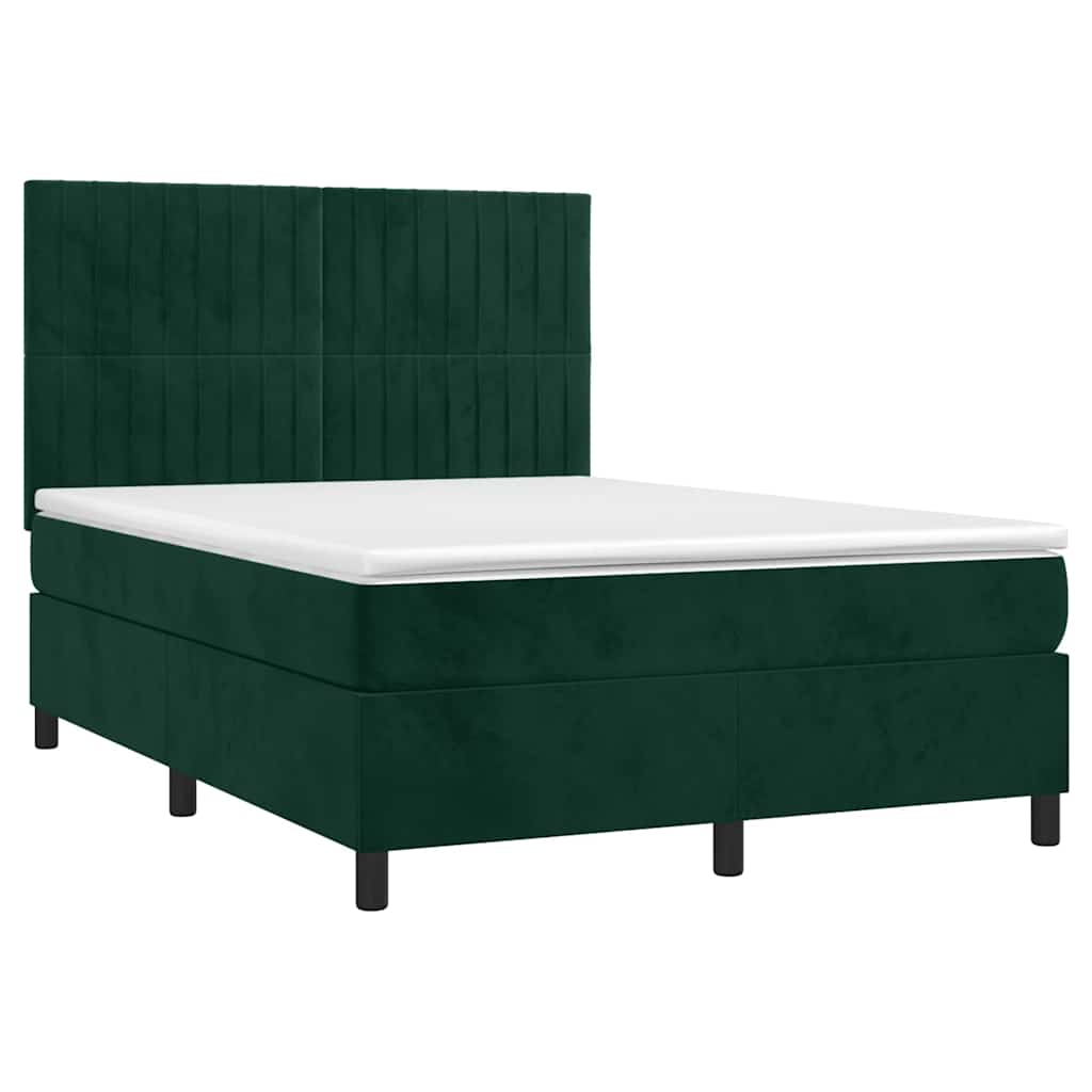 sötétzöld bársony rugós és LED-es ágy matraccal 140x190 cm