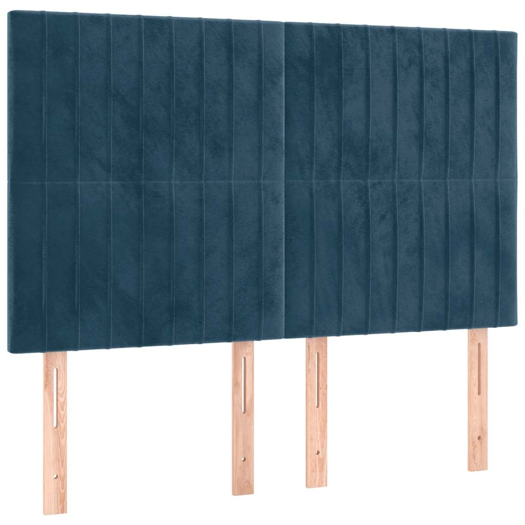 sötétkék bársony rugós és LED-es ágy matraccal 140x190 cm