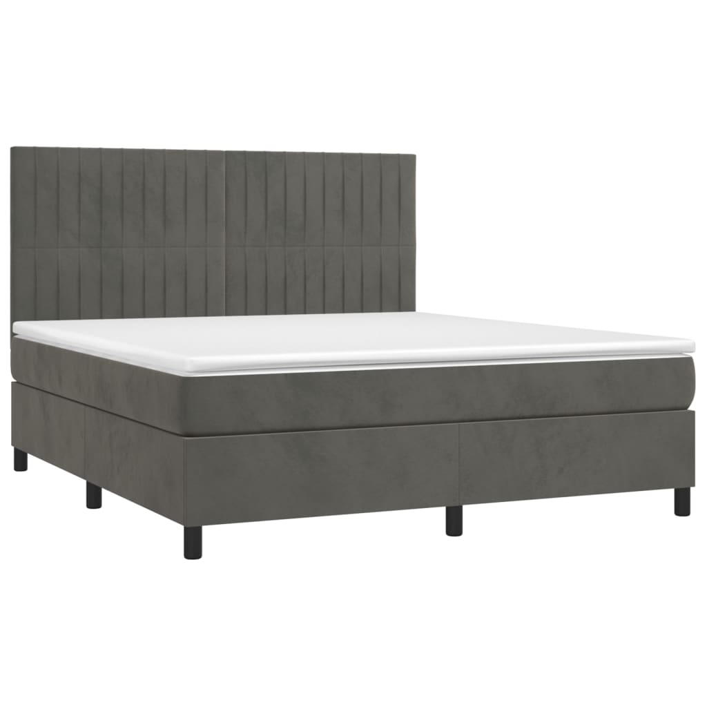 sötétszürke bársony rugós és LED-es ágy matraccal 160x200 cm