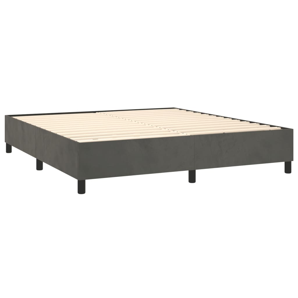 sötétszürke bársony rugós és LED-es ágy matraccal 160x200 cm