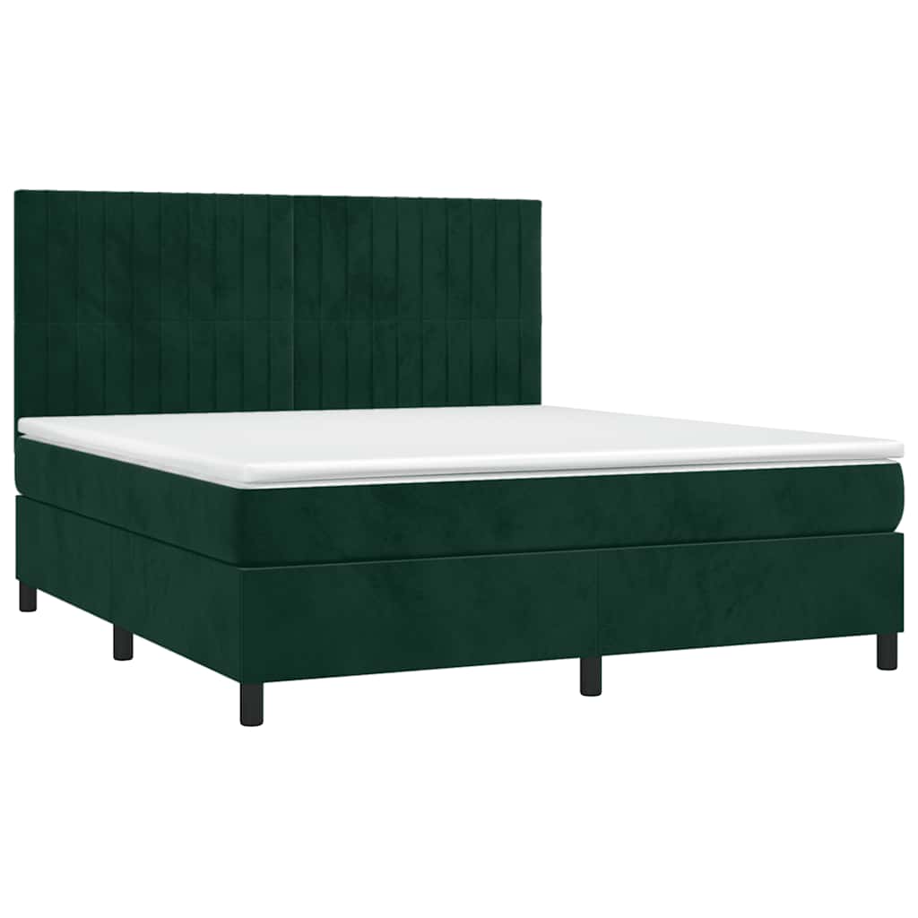 sötétzöld bársony rugós és LED-es ágy matraccal 180x200 cm