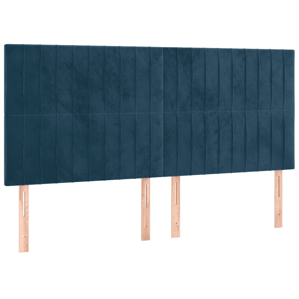 sötétkék bársony rugós és LED-es ágy matraccal 180x200 cm