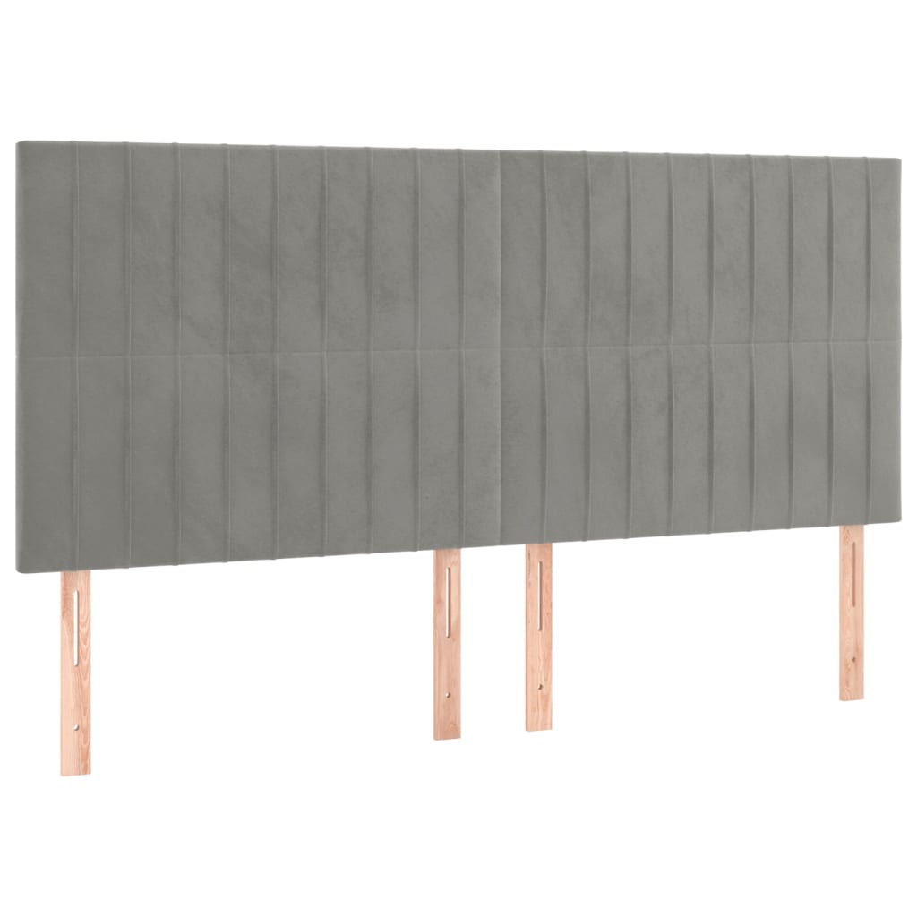 világosszürke bársony rugós és LED-es ágy matraccal 200x200 cm