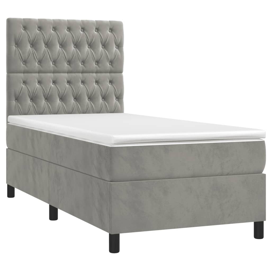 világosszürke bársony rugós és LED-es ágy matraccal 80 x 200 cm