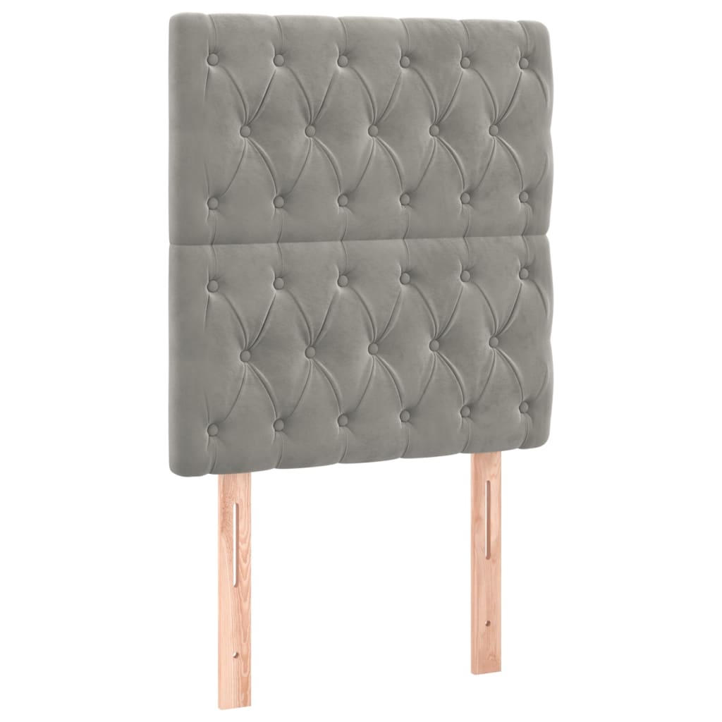világosszürke bársony rugós és LED-es ágy matraccal 80 x 200 cm