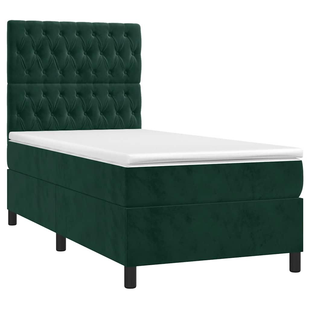 sötétzöld bársony rugós és LED-es ágy matraccal 80 x 200 cm