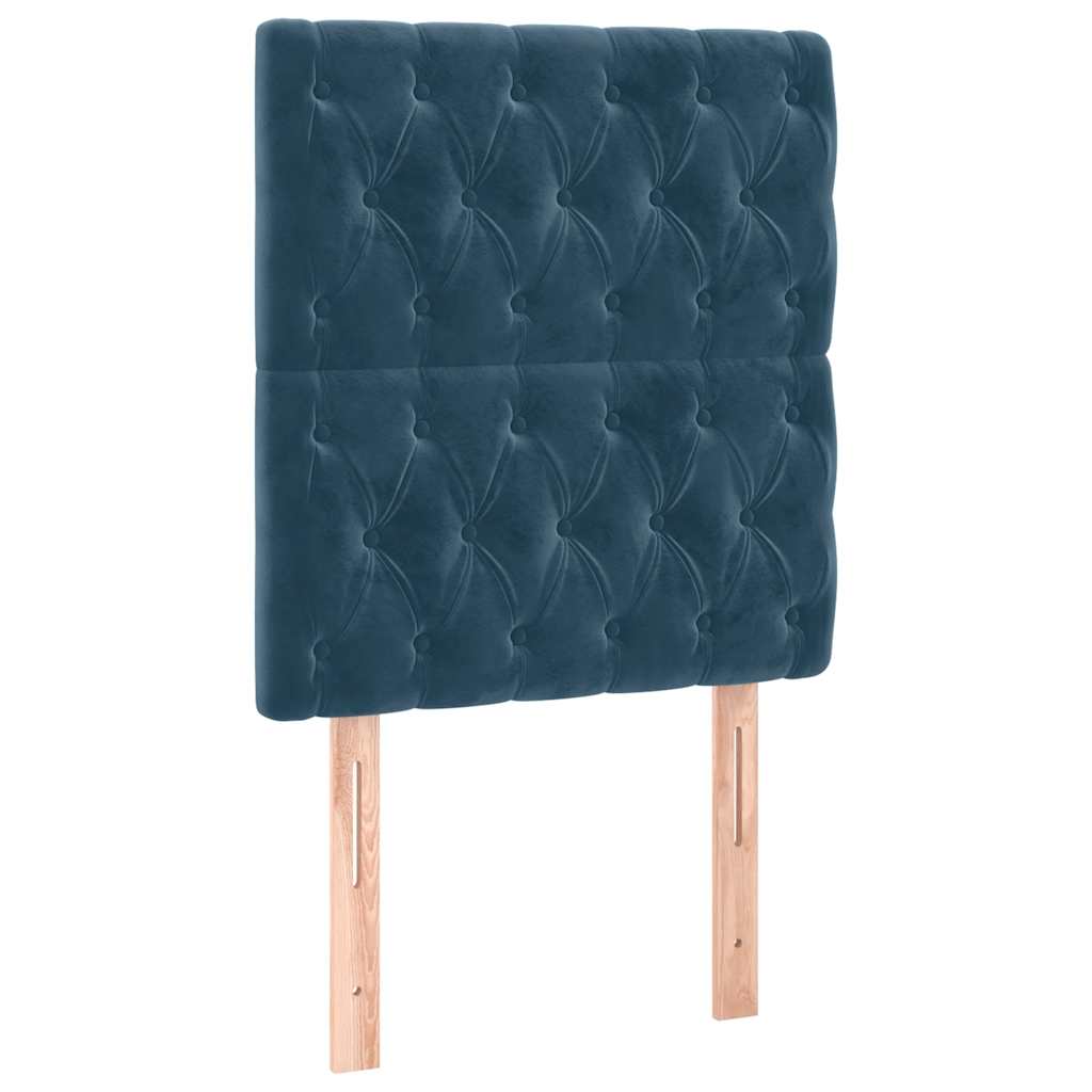 sötétkék bársony rugós és LED-es ágy matraccal 80 x 200 cm