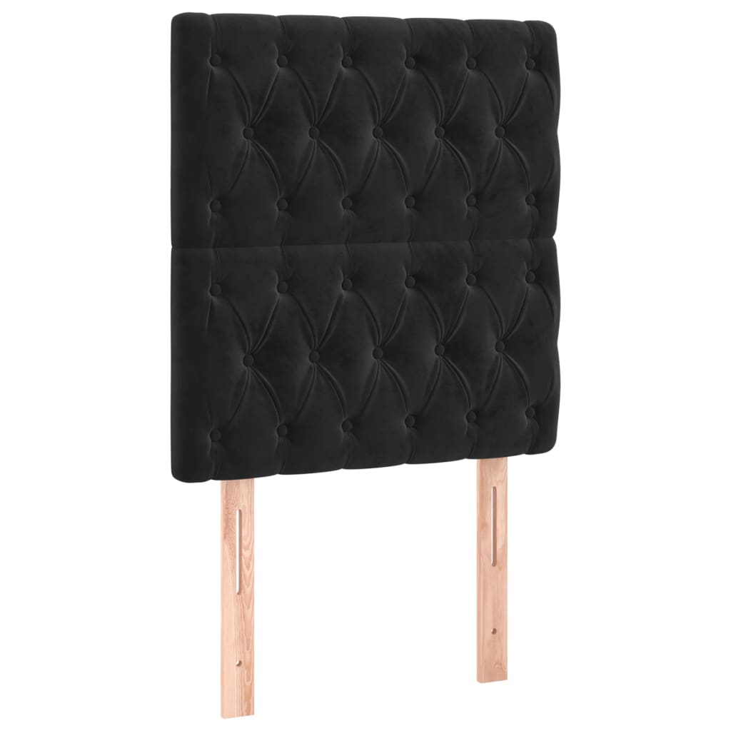 fekete bársony rugós és LED-es ágy matraccal 100x200 cm