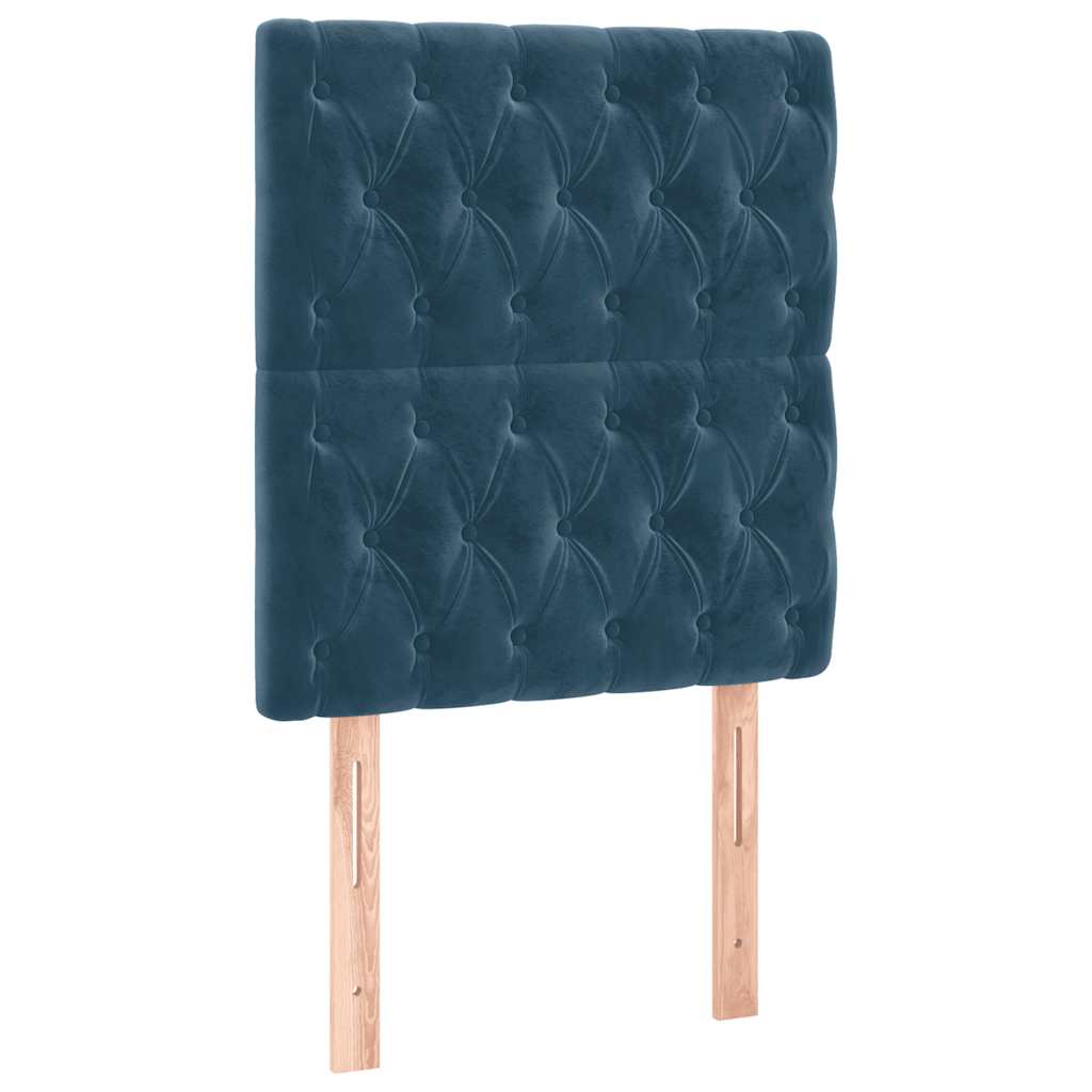 sötétkék bársony rugós és LED-es ágy matraccal 100x200 cm