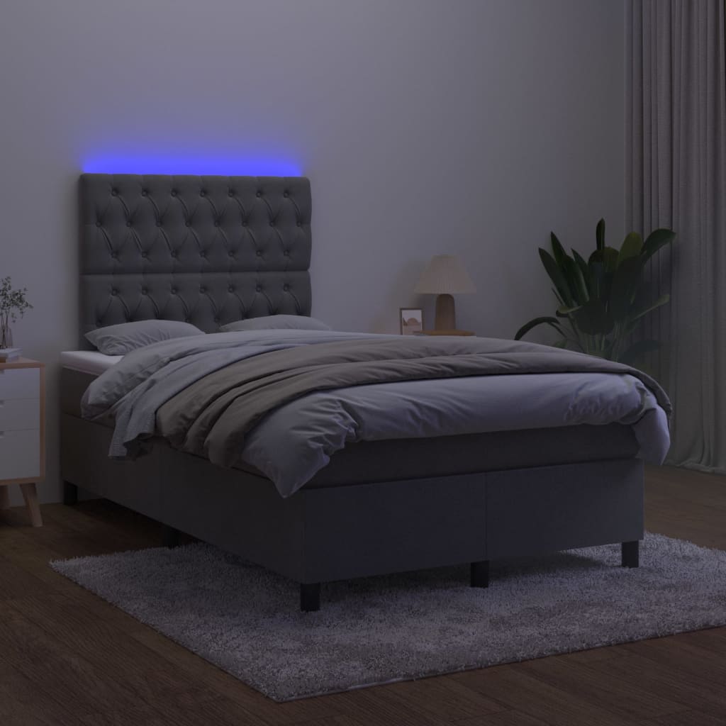 sötétszürke bársony rugós és LED-es ágy matraccal 120x200 cm