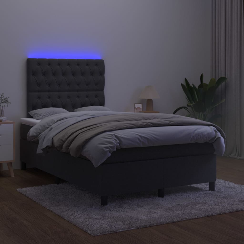 fekete bársony rugós és LED-es ágy matraccal 120x200 cm