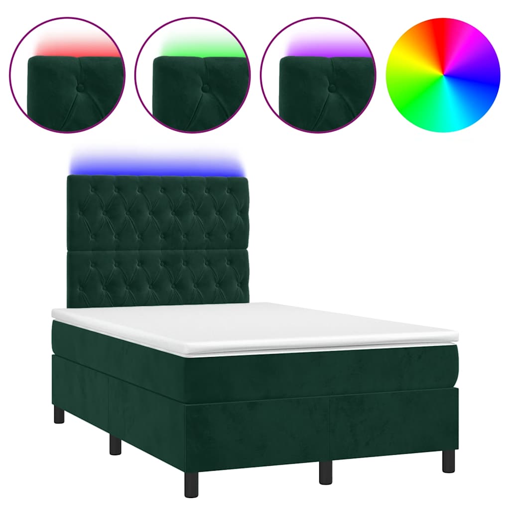 sötétzöld bársony rugós és LED-es ágy matraccal 120x200 cm