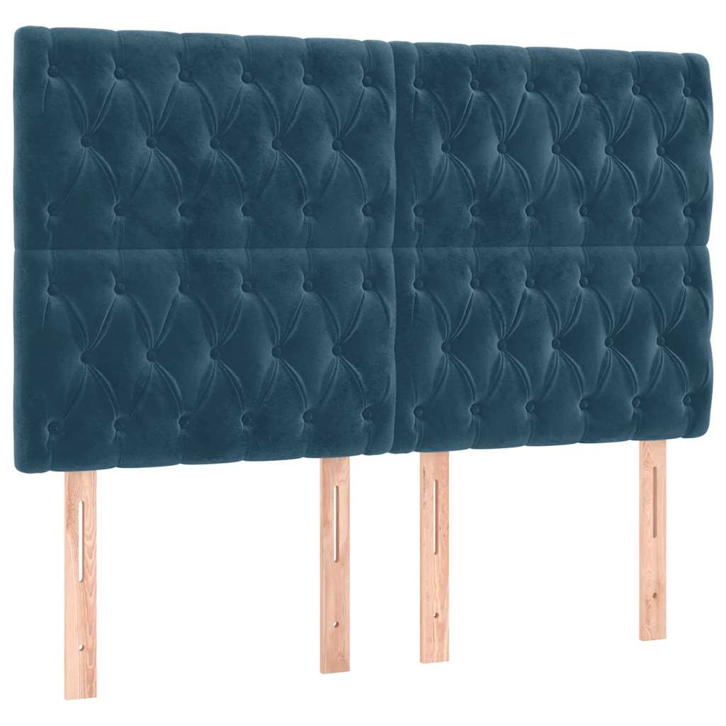 sötétkék bársony rugós és LED-es ágy matraccal 140x200 cm