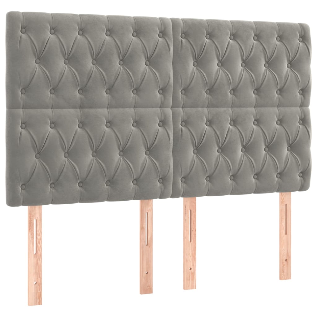 világosszürke bársony rugós és LED-es ágy matraccal 160x200 cm