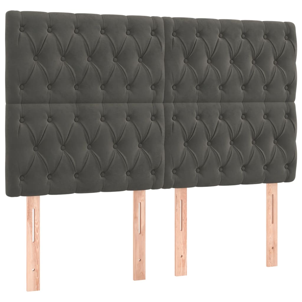 sötétszürke bársony rugós és LED-es ágy matraccal 160x200 cm