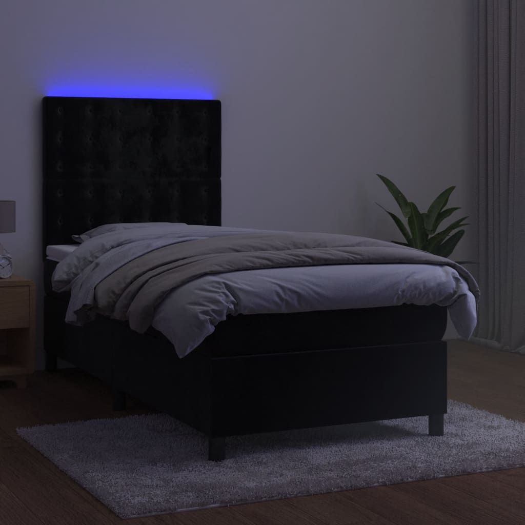 fekete bársony rugós és LED-es ágy matraccal 80 x 200 cm