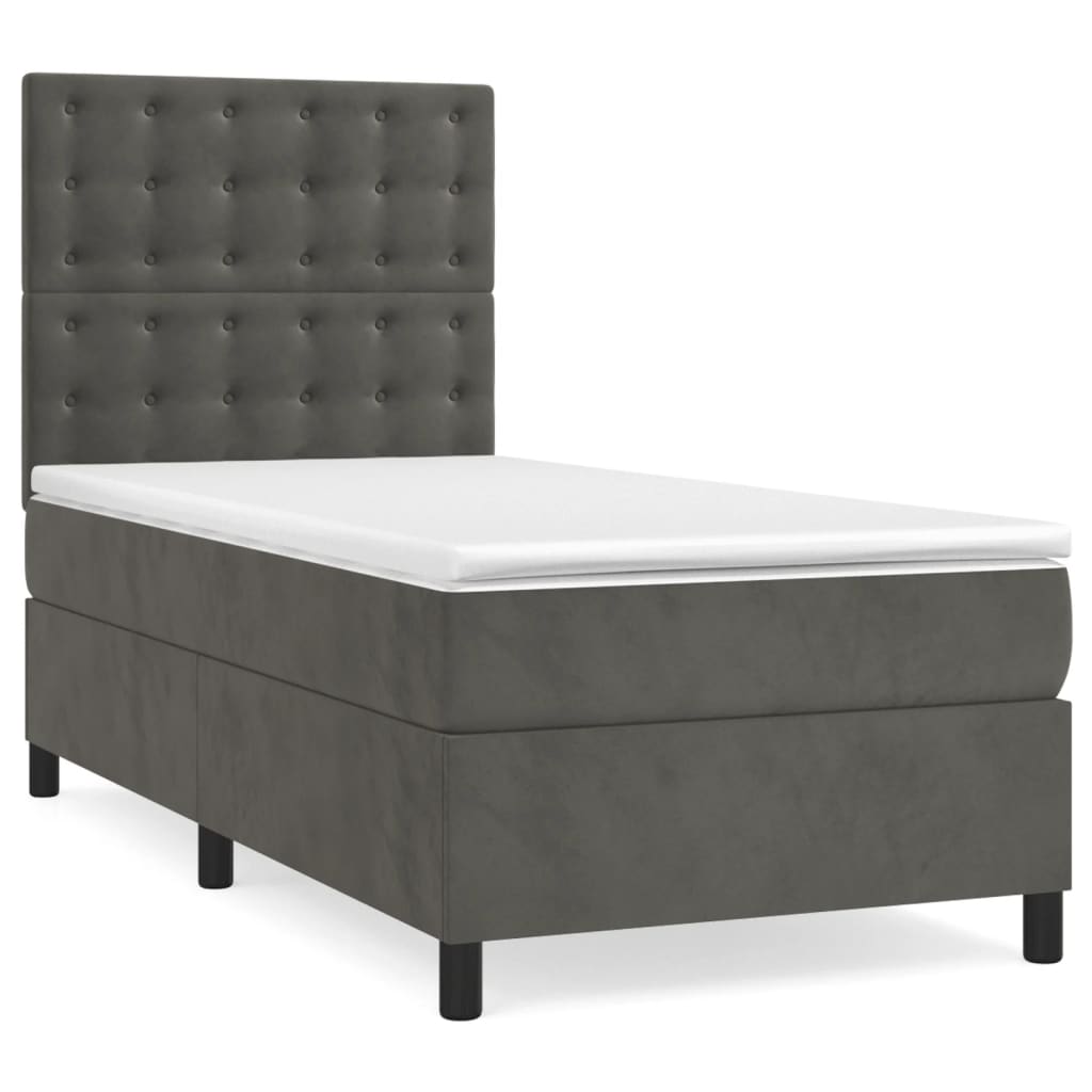 sötétszürke bársony rugós és LED-es ágy matraccal 90x190 cm