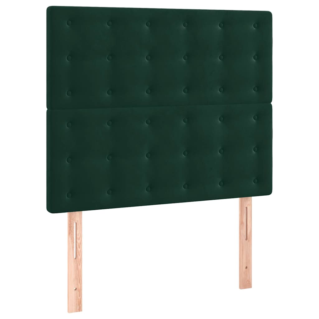 sötétzöld bársony rugós és LED-es ágy matraccal 90x190 cm