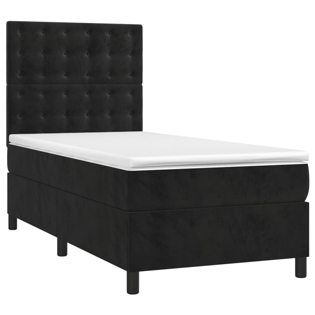 fekete bársony rugós és LED-es ágy matraccal 90x200 cm