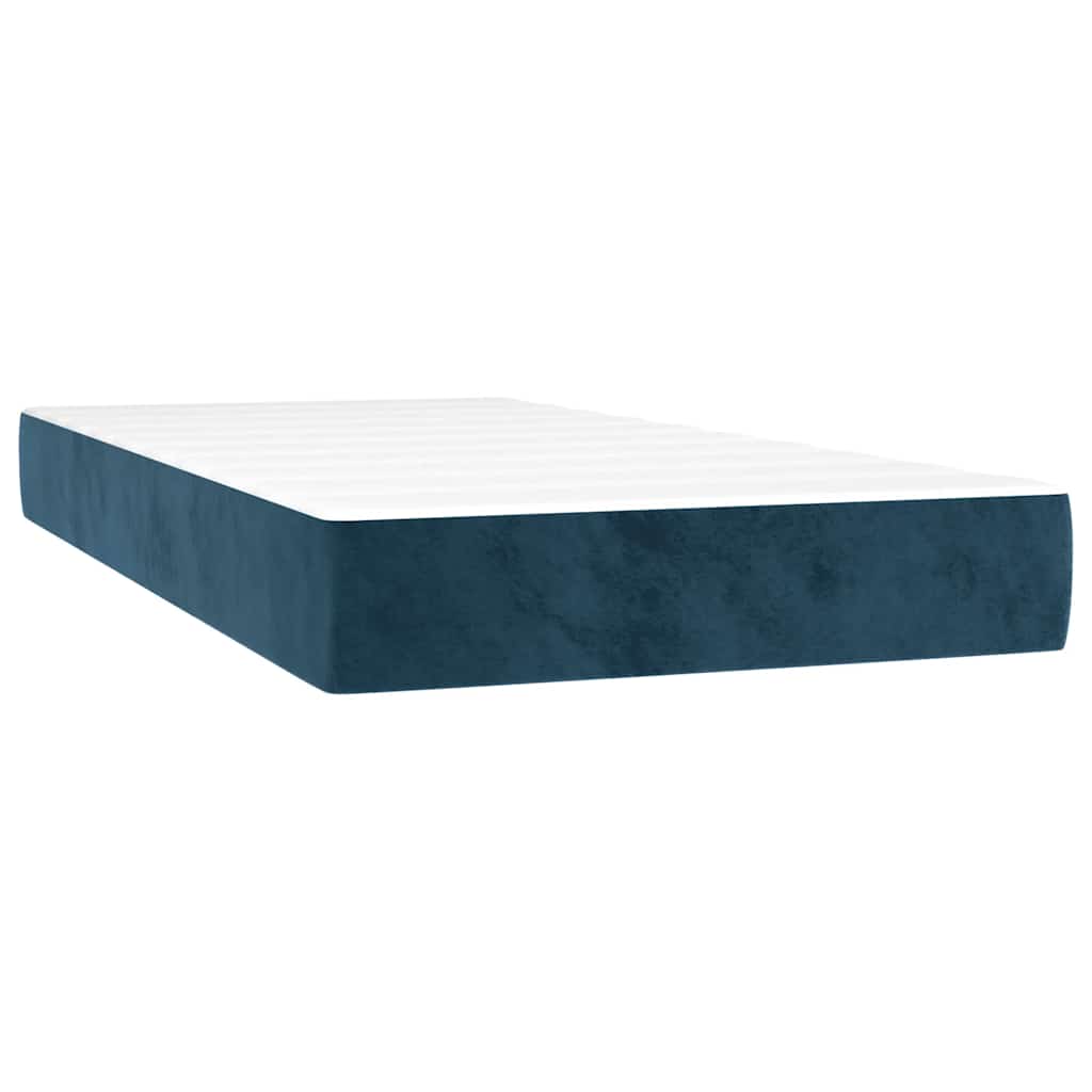 sötétkék bársony rugós és LED-es ágy matraccal 90x200 cm