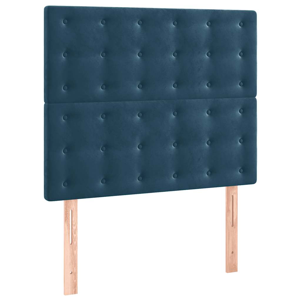 sötétkék bársony rugós és LED-es ágy matraccal 90x200 cm