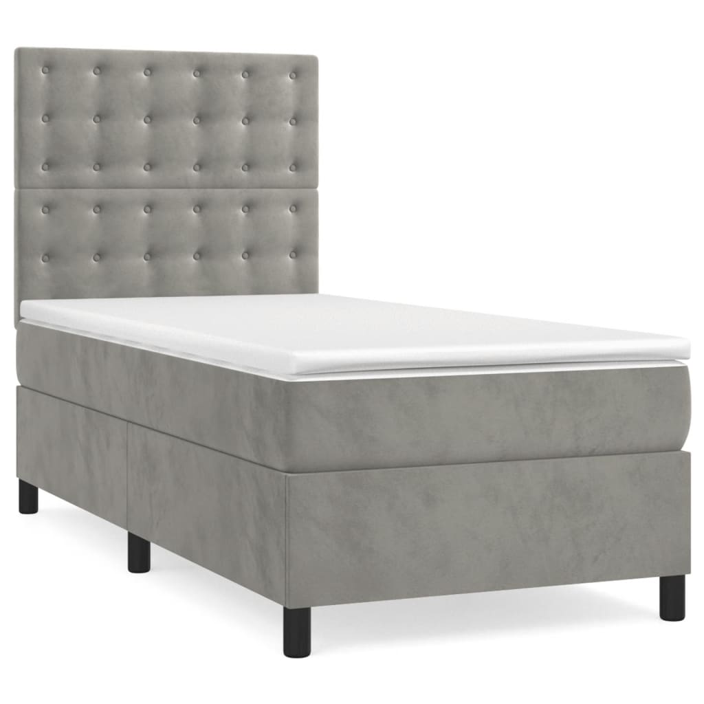 világosszürke bársony rugós és LED-es ágy matraccal 100x200 cm