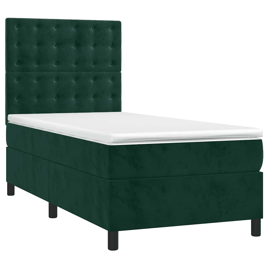 sötétzöld bársony rugós és LED-es ágy matraccal 100x200 cm