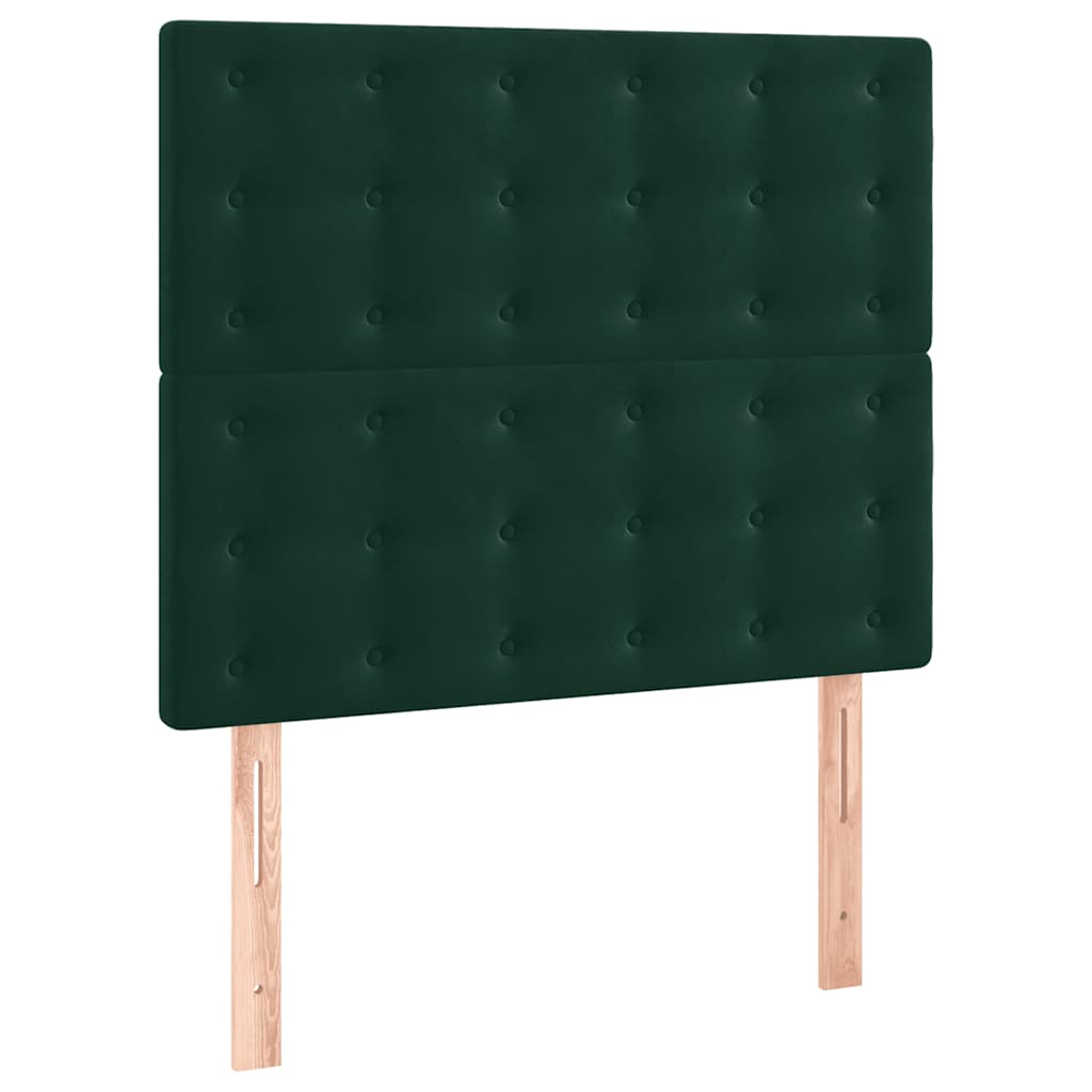 sötétzöld bársony rugós és LED-es ágy matraccal 100x200 cm