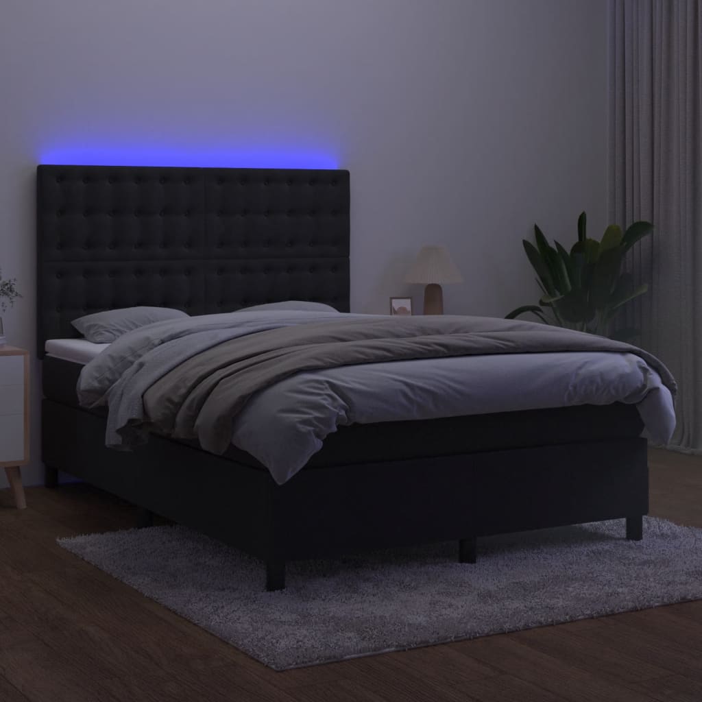fekete bársony rugós és LED-es ágy matraccal 140x190 cm