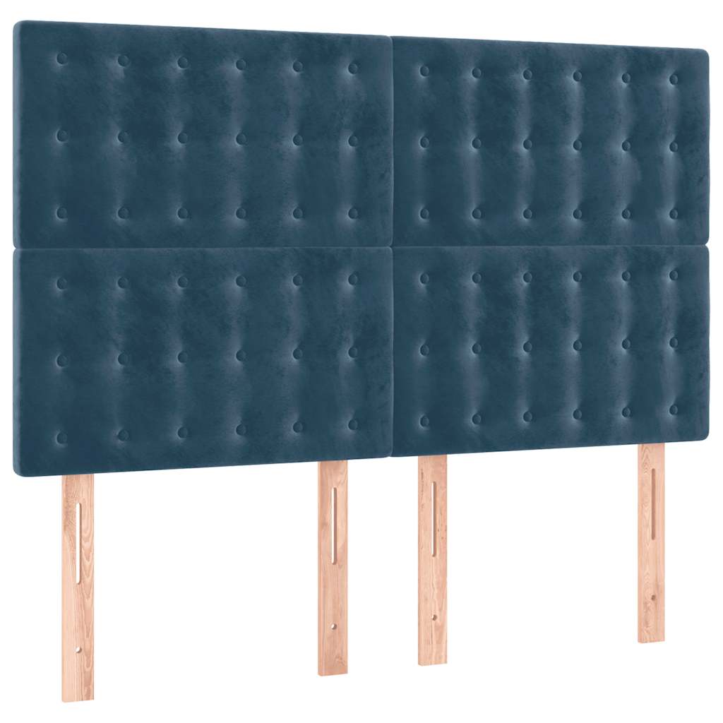 sötétkék bársony rugós és LED-es ágy matraccal 140x190 cm