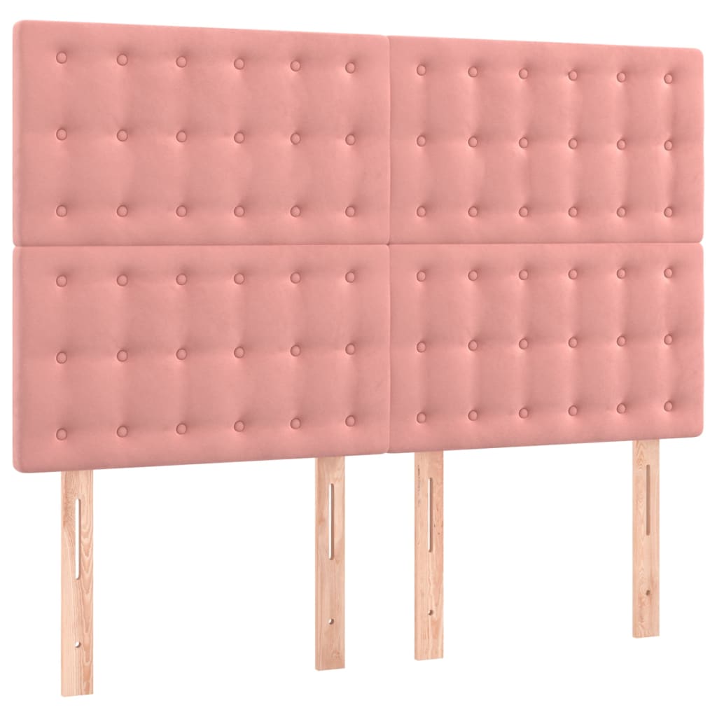 rózsaszín bársony rugós és LED-es ágy matraccal 140x190 cm