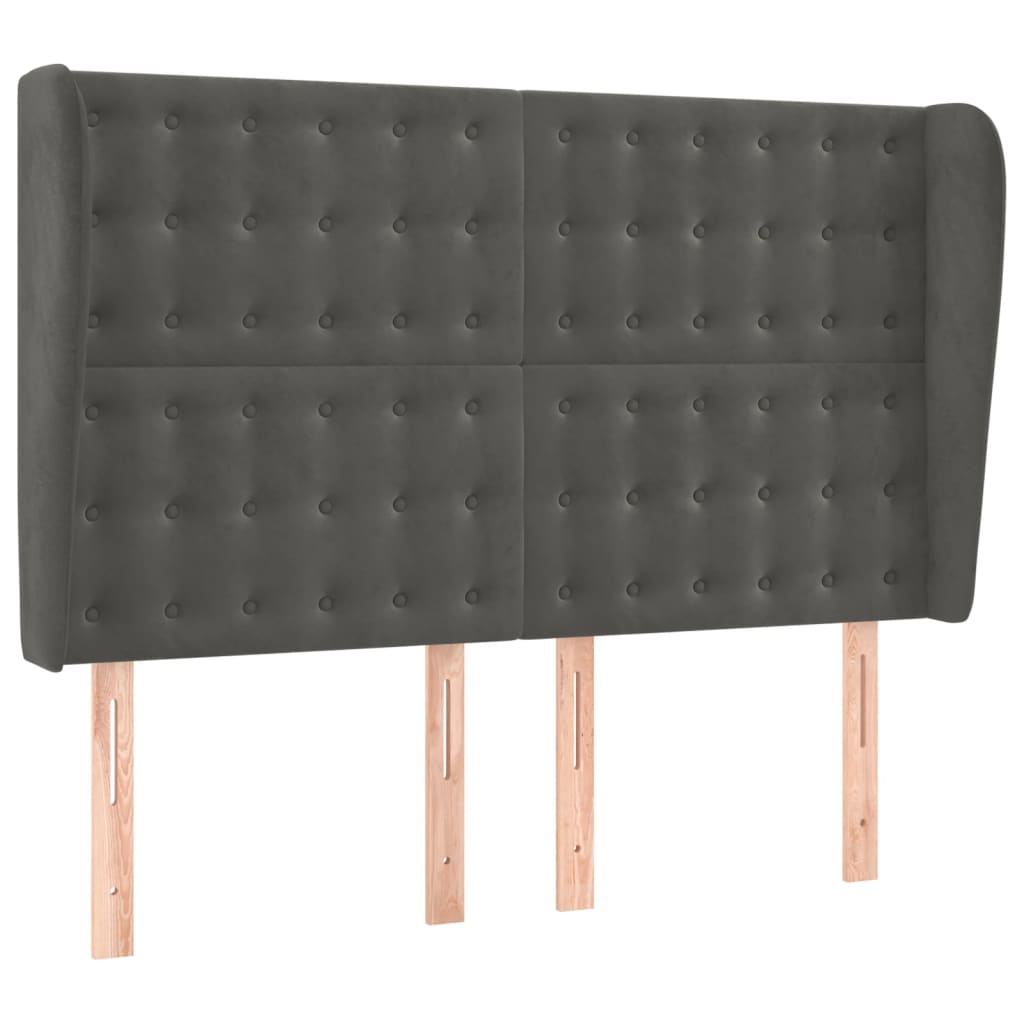 sötétszürke bársony rugós és LED-es ágy matraccal 140x200 cm