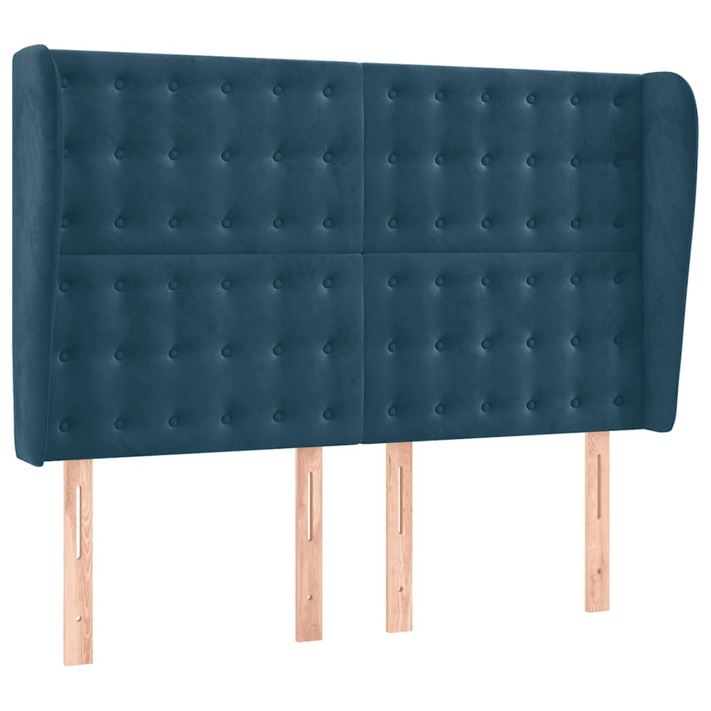 sötétkék bársony rugós és LED-es ágy matraccal 140x200 cm