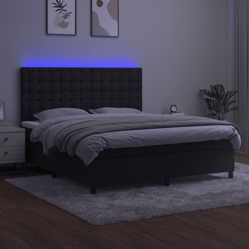 fekete bársony rugós és LED-es ágy matraccal 160x200 cm