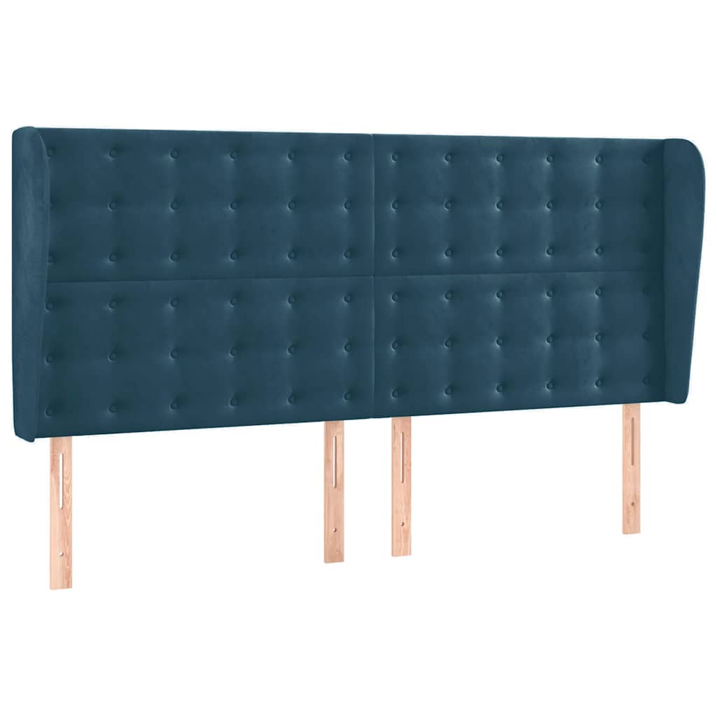 sötétkék bársony rugós és LED-es ágy matraccal 160x200 cm