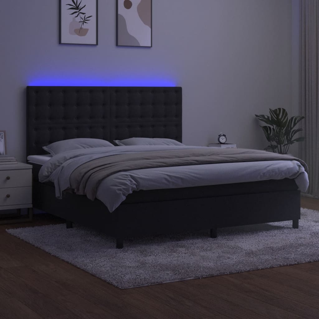 fekete bársony rugós és LED-es ágy matraccal 180x200 cm