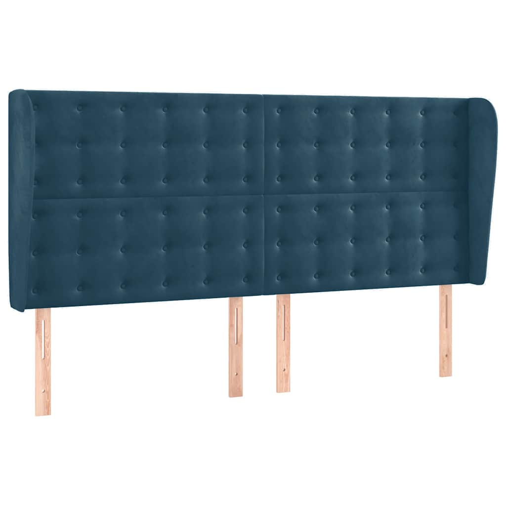 sötétkék bársony rugós és LED-es ágy matraccal 180x200 cm