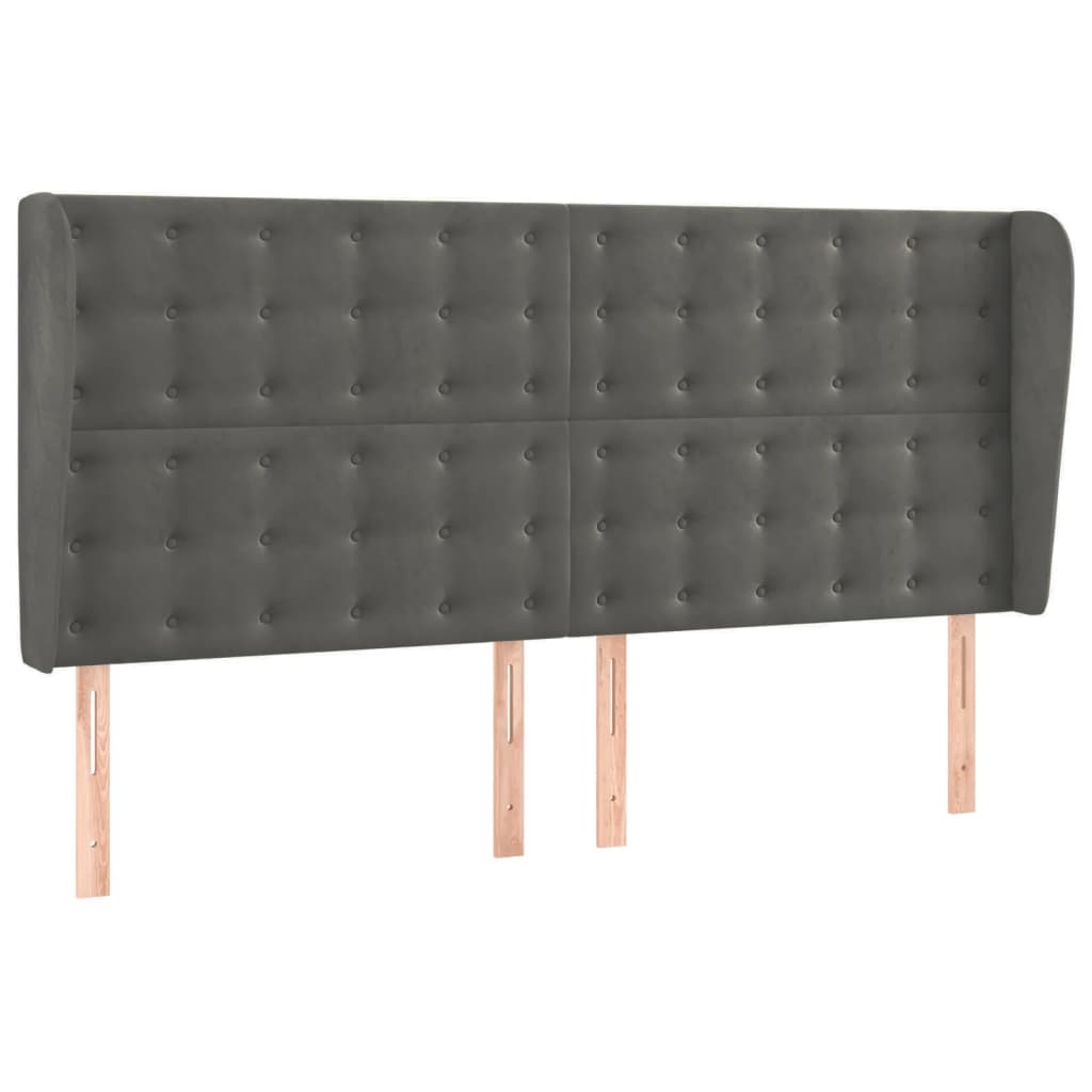 sötétszürke bársony rugós és LED-es ágy matraccal 200x200 cm