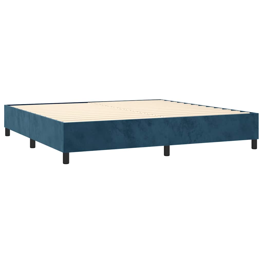 sötétkék bársony rugós és LED-es ágy matraccal 200x200 cm