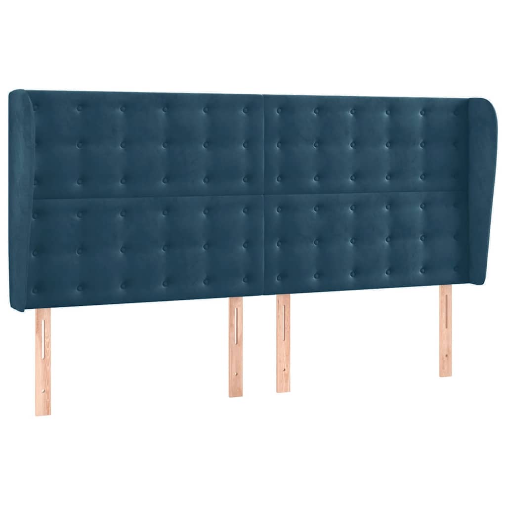 sötétkék bársony rugós és LED-es ágy matraccal 200x200 cm