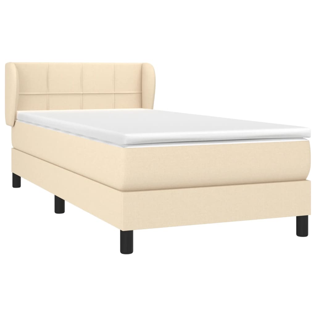 krémszínű szövet rugós ágy matraccal 80 x 200 cm