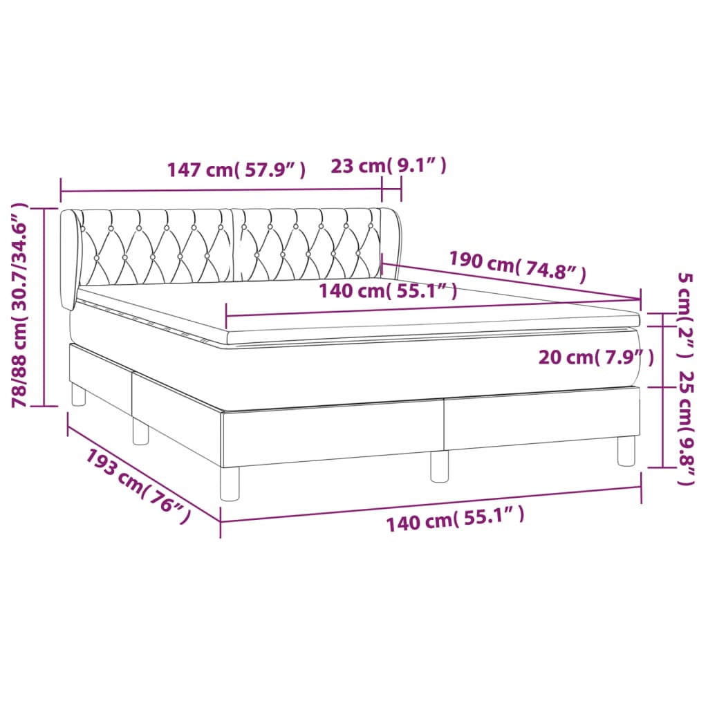 kék szövet rugós ágy matraccal 140 x 190 cm