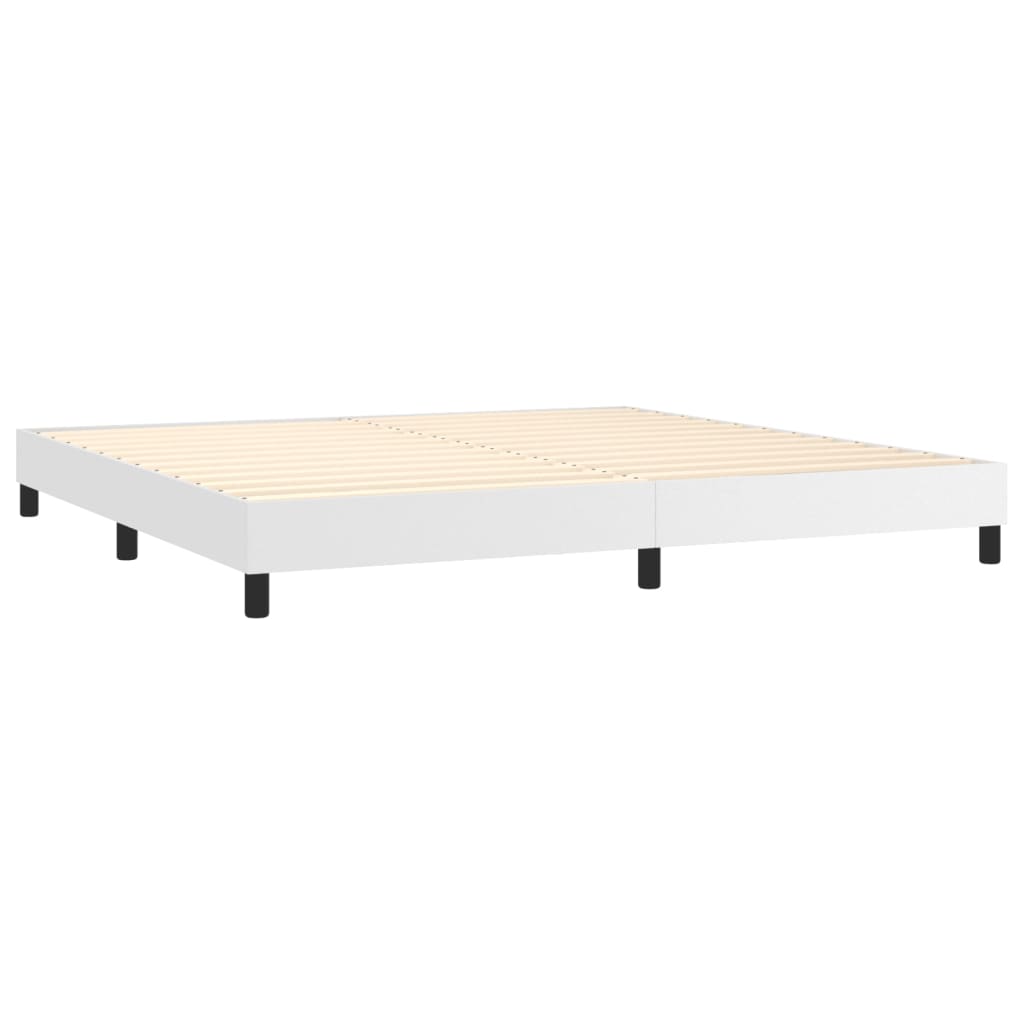 fehér műbőr rugós ágy matraccal 200 x 200 cm