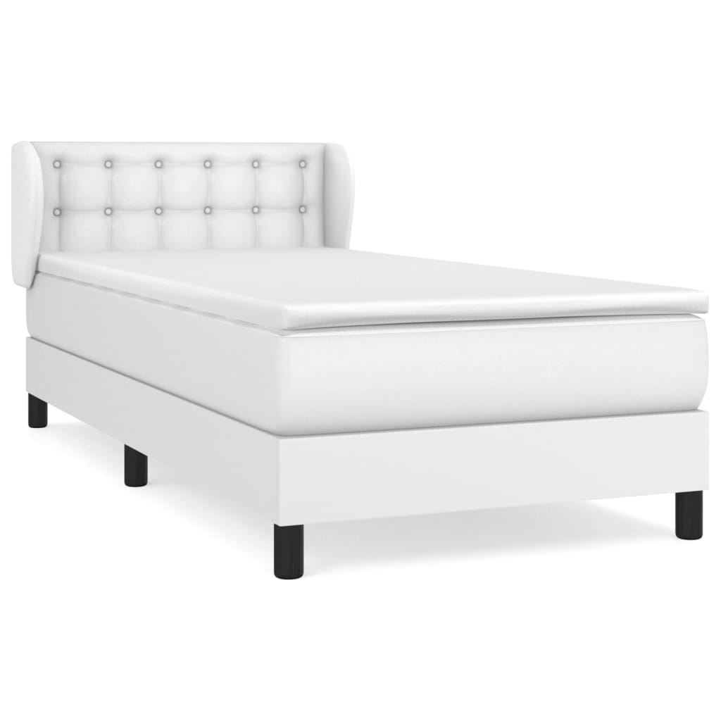 fehér műbőr rugós ágy matraccal 100 x 200 cm