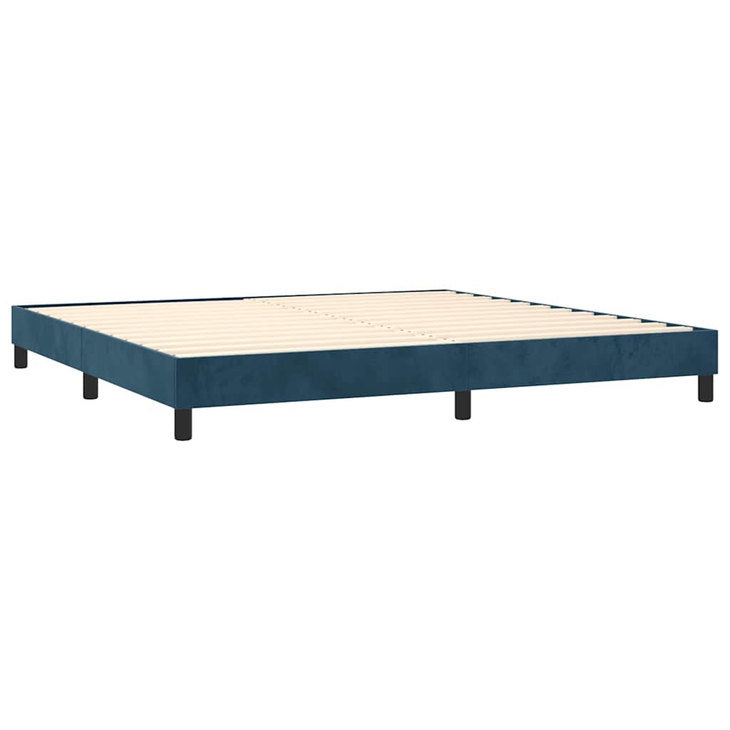 sötétkék bársony rugós ágy matraccal 200x200 cm