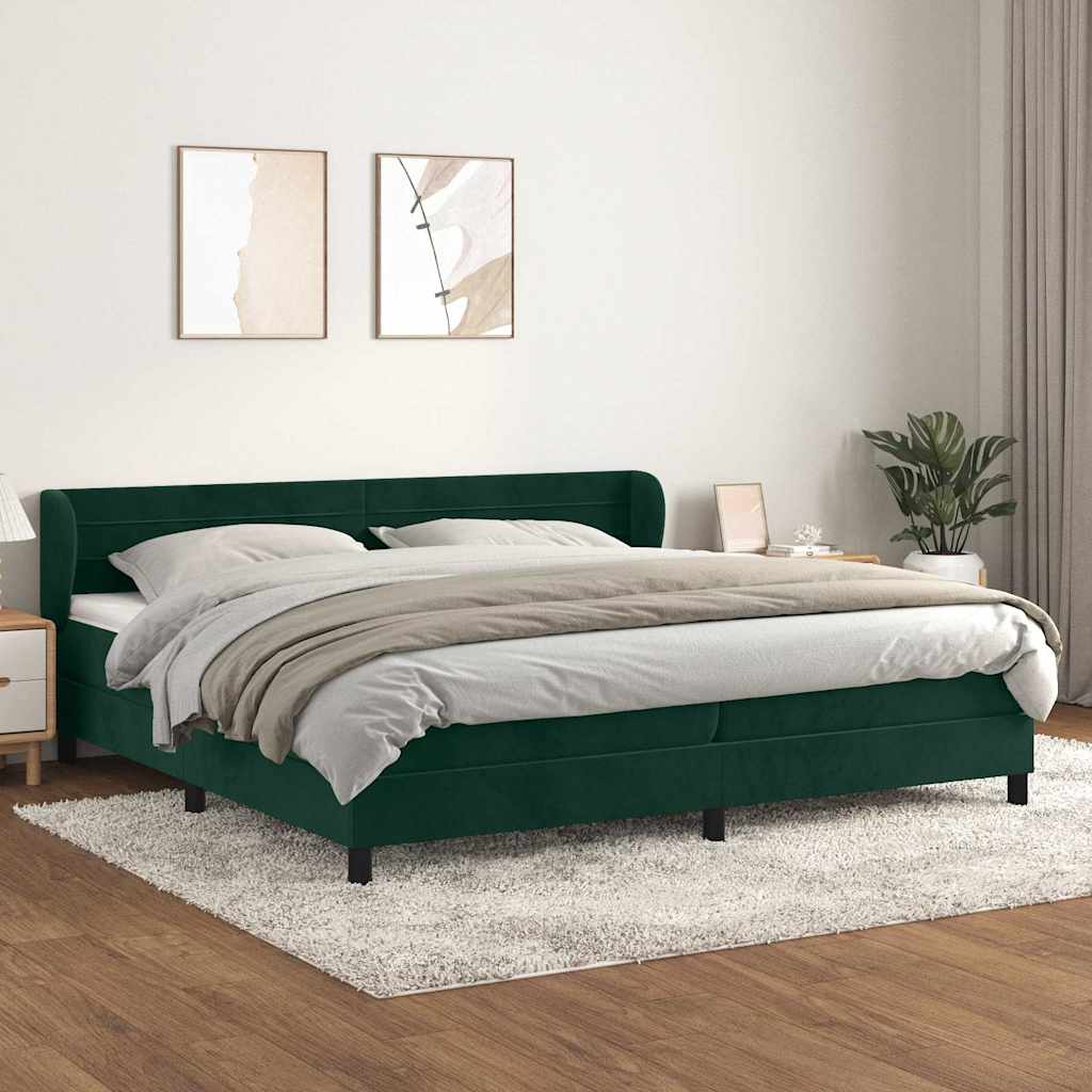 sötétzöld bársony rugós ágy matraccal 200x200 cm