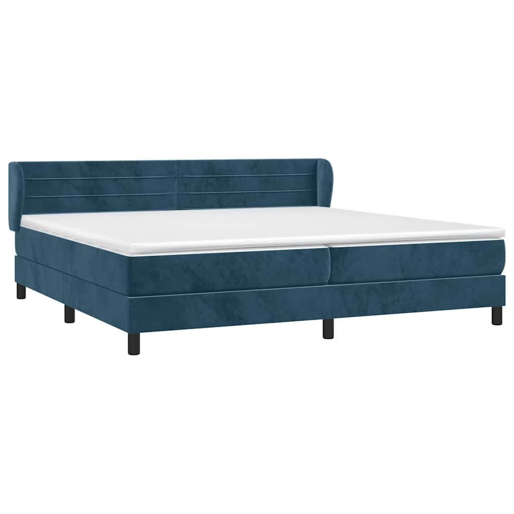 sötétkék bársony rugós ágy matraccal 200x200 cm